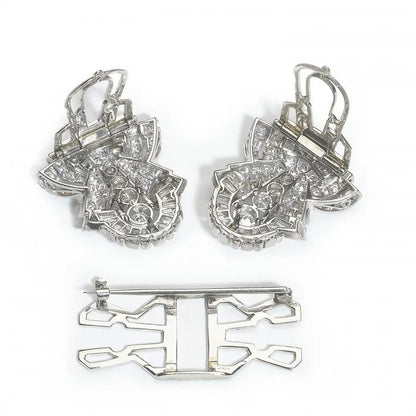 Art Deco 7ct Diamond Double Clip Brooch in Platinum