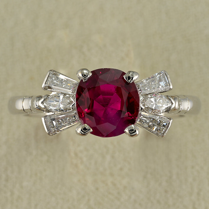 Vintage 1.62ct Natural Burma Ruby and Diamond Engagement Ring