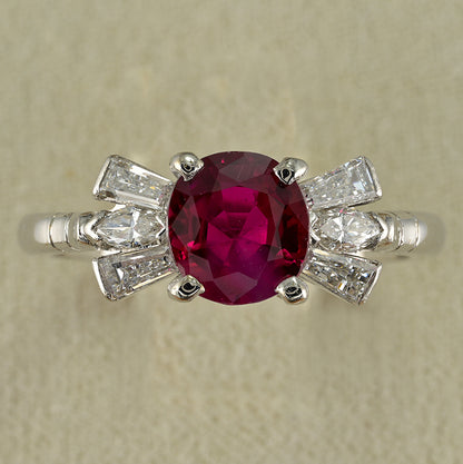 Vintage 1.62ct Natural Burma Ruby and Diamond Engagement Ring