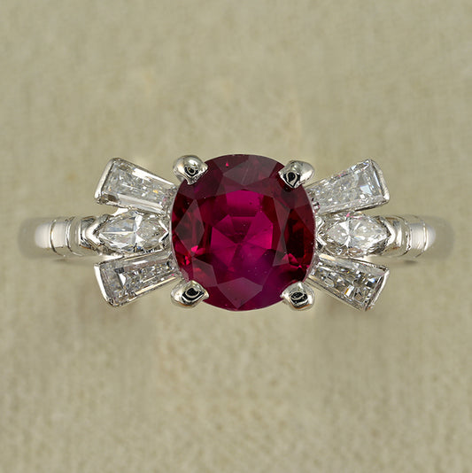 Vintage 1.62ct Natural Burma Ruby and Diamond Engagement Ring