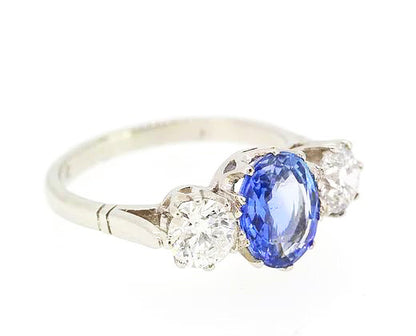 Sapphire and Diamond Trilogy Ring, 3.75 carat total, 18ct White Gold