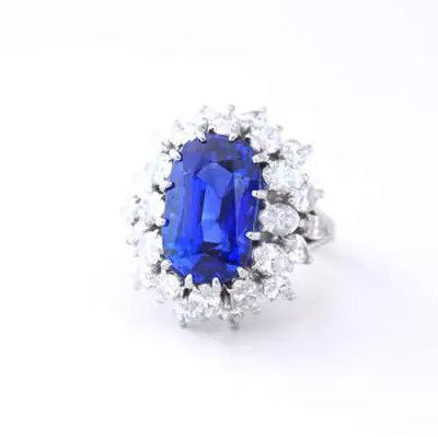 Vintage Boucheron 7.70ct Natural No Heat Burmese Sapphire and 4ct Marquise Diamond Cluster Ring