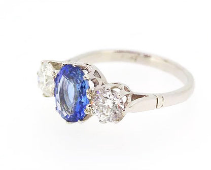 Sapphire and Diamond Trilogy Ring, 3.75 carat total, 18ct White Gold