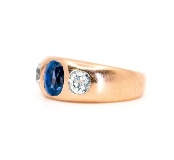 Vintage Sapphire and Diamond Three-Stone Ring, 1.95 carat total