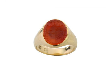 Antique Cornelian and 18ct Yellow Gold Seal Ring, Circa 1880-1890s; Late 19th century carnelian seal ring. Circa 1880 - 1890's