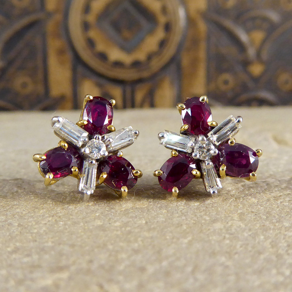 Contemporary Sapphire, Emerald, Ruby and Diamond Earrings set in 18ct Gold