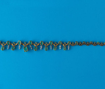 Vintage Turquoise, Diamond and Enamel Fringe Necklace, Circa 1960