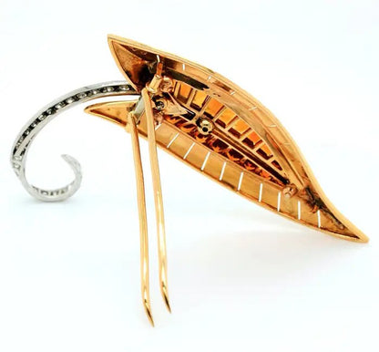 Vintage French Retro Citrine and Gold Leaf Brooch by Sasportas