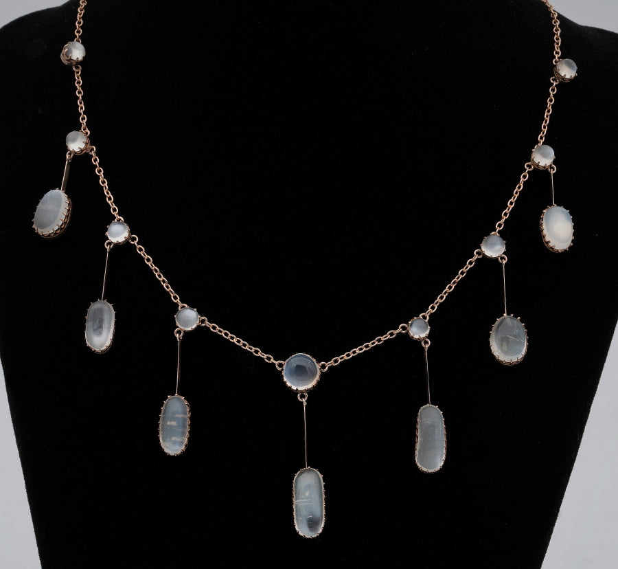 Antique Victorian 23ct Moonstone Fringe Necklace