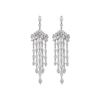Fine Pair of 8ct Marquise Cut Diamond Chandelier Drop Earrings in Platinum