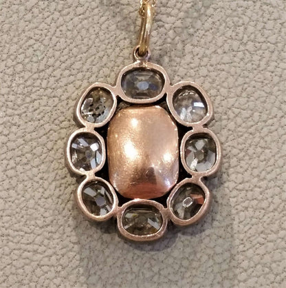 Antique Georgian Emerald and Diamond Cluster Pendant