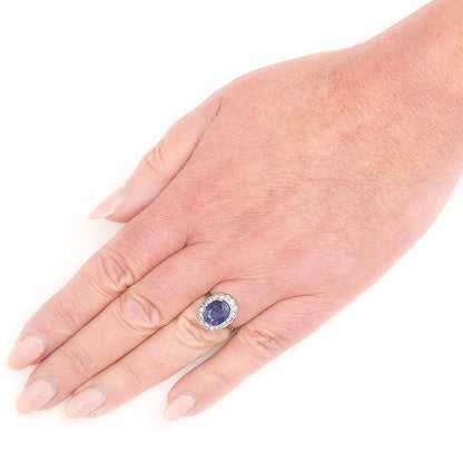 Art Deco 2.8ct Sapphire and Old Cut Diamond Cluster Ring