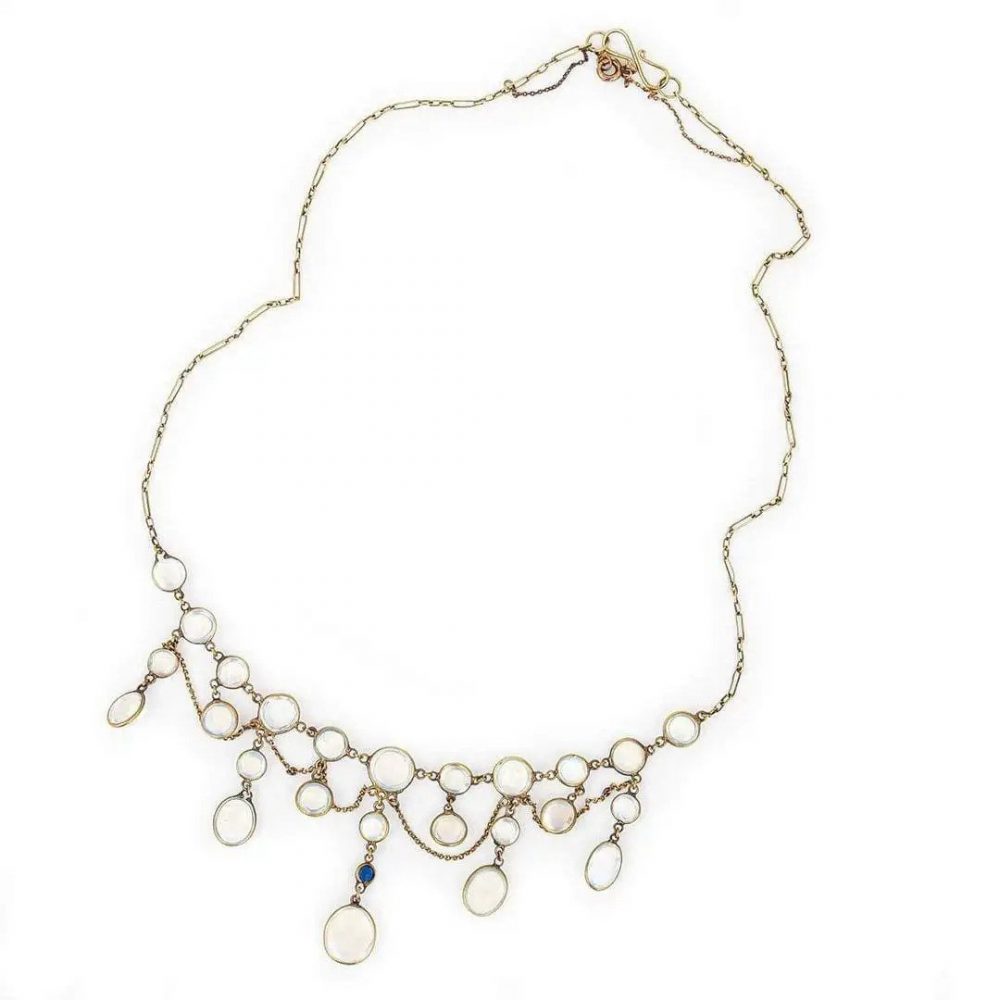 Antique Edwardian Moonstone and Sapphire Festoon Necklace