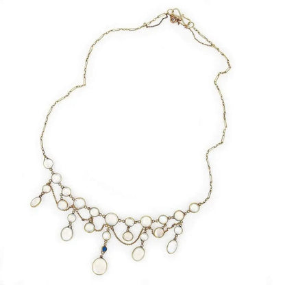 Antique Edwardian Moonstone and Sapphire Festoon Necklace