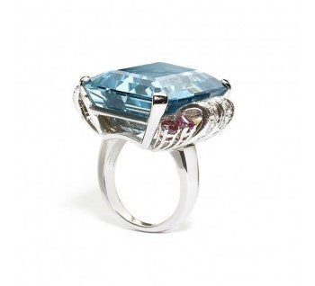 Vintage Tiffany & Co Aquamarine Ruby Diamond Ring, Circa 1950