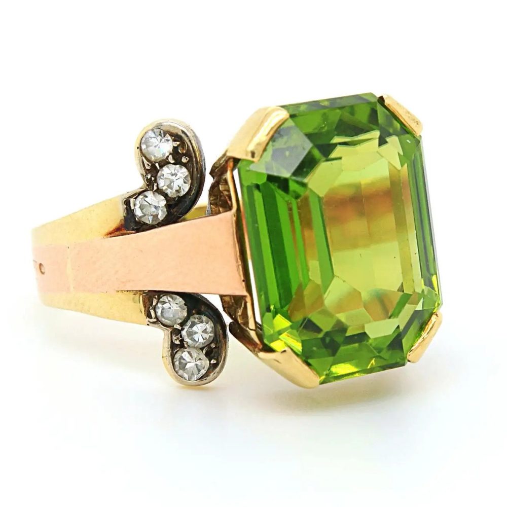 Vintage Peridot and Diamond Cocktail Dress Ring
