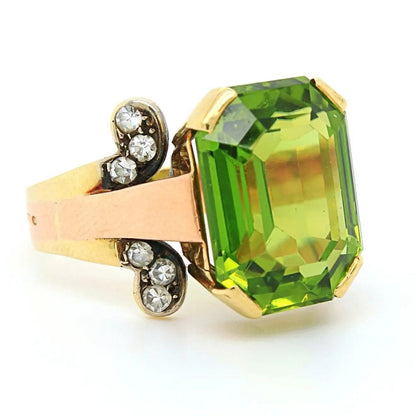 Vintage Peridot and Diamond Cocktail Dress Ring