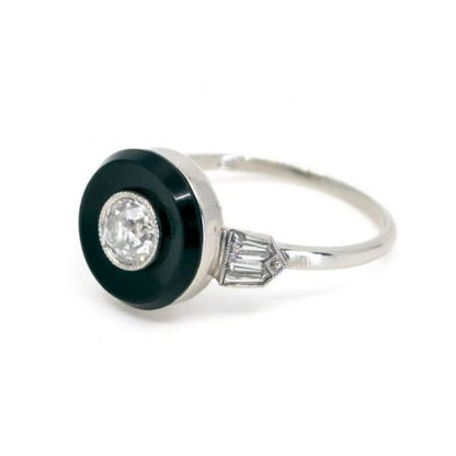 Art Deco Style Diamond, Onyx and Platinum Target Ring, 0.67cts