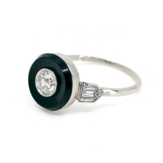Art Deco Style Diamond, Onyx and Platinum Target Ring, 0.67cts