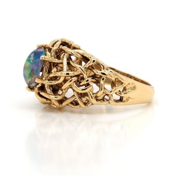 Vintage Ornate 18ct Yellow Gold and Black Opal Dress Ring