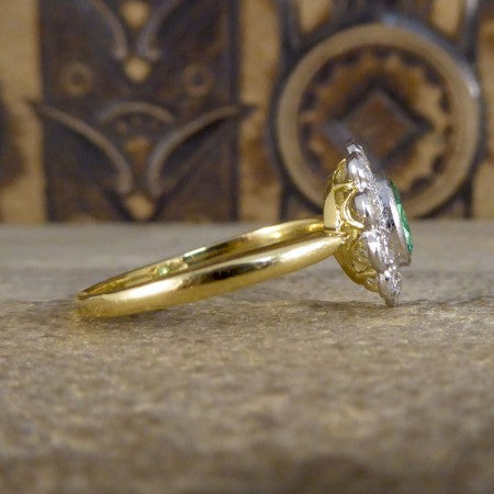 Emerald and Diamond Cluster Ring in 18ct Gold
