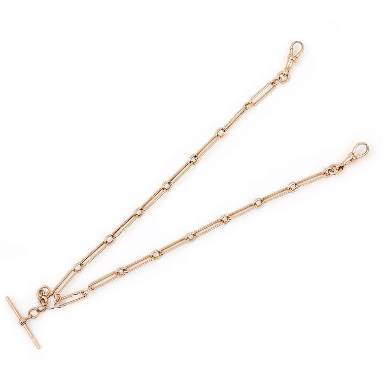 Antique 9ct Yellow Gold Trombone Link Albert Watch Chain Necklace