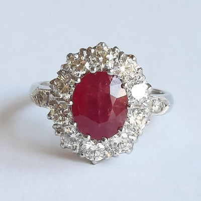 2.9ct Ruby and Diamond Cluster Ring in Platinum