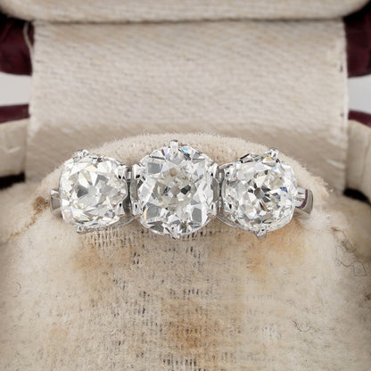 2.90ct Old Mine Cut Diamond Trilogy Engagement Ring