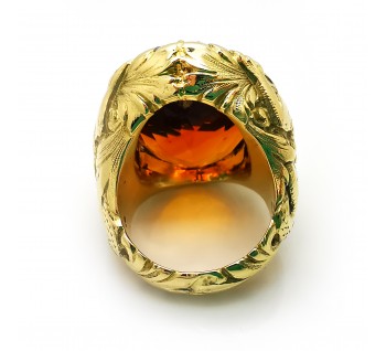 Vintage Citrine and Carved Gold Dragon Ring, 28.19 carats, Circa 1950