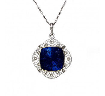 Art Deco Guilloche Enamel Diamond Platinum and Gold Locket Pendant
