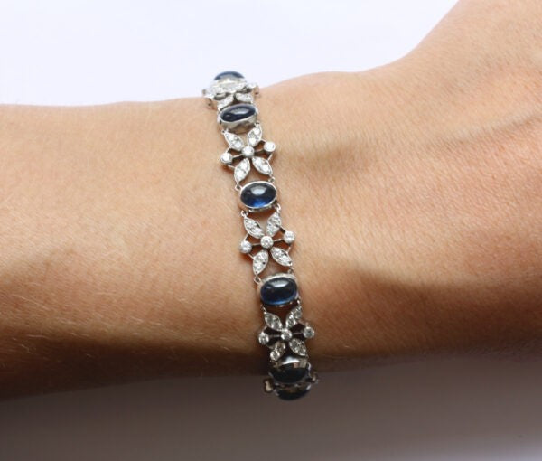 Vintage Cabochon Sapphire and Diamond Bracelet, Circa 1950s