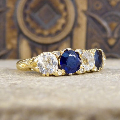 Antique sapphire diamond ring 18 ct gold carved settings 1880