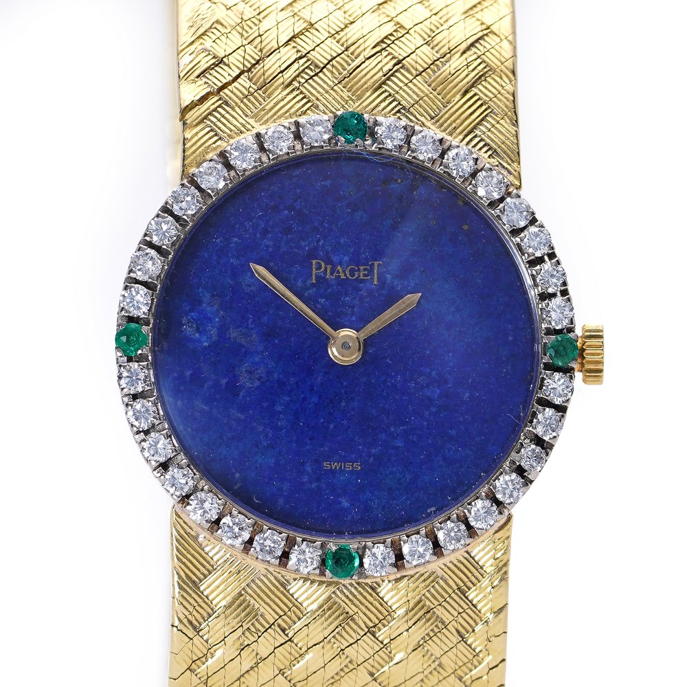 Piaget 18ct Gold Watch with Lapis Lazuli, Diamonds and Emeralds