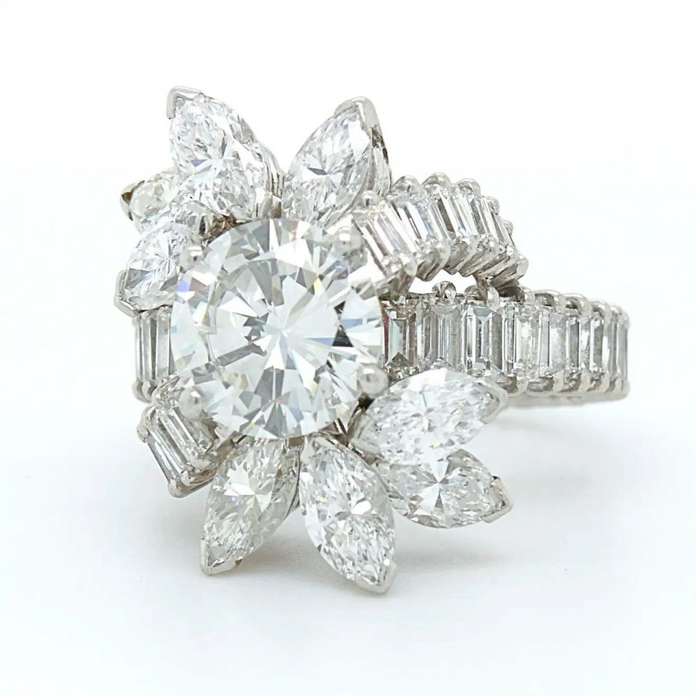 Vintage 2.2ct Diamond Floral Cluster Cocktail Ring in Platinum