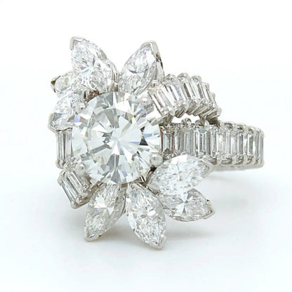 Vintage 2.2ct Diamond Floral Cluster Cocktail Ring in Platinum