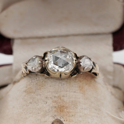Late Georgian Early Victorian Antique 1ct Rose Cut Diamond Trilogy Ring