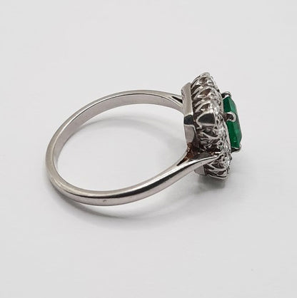 Vintage 0.56ct Colombian Emerald and Diamond Cluster Ring in Platinum