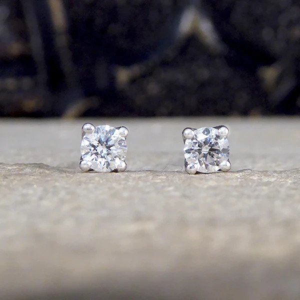 Single Stone Diamond Solitaire Stud Earrings, 0.40 carats
