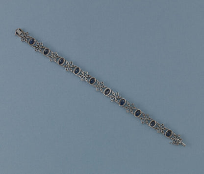 Vintage 15ct Cabochon Sapphire and Diamond Bracelet, Circa 1950s