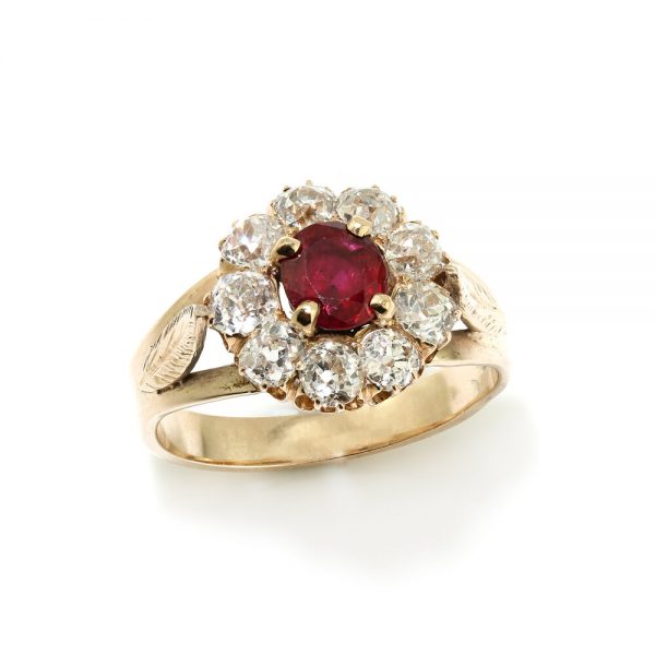 Antique Ruby and Old Cut Diamond Cluster Ring