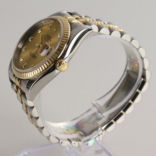 Rolex Mens Datejust 116233 Watch, steel and gold, 36 mm, factory diamond hour markers, automatic movement