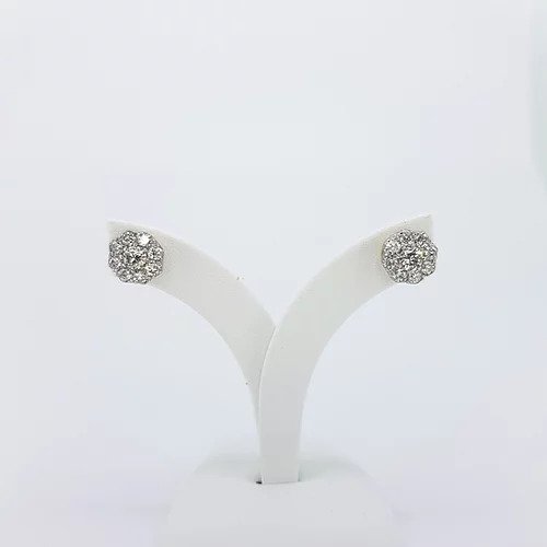 Vintage Old Cut Diamond Flower Cluster Stud Earrings