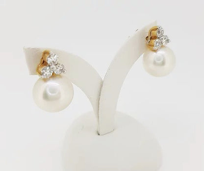 South Sea Pearl and Diamond Earrings in 18ct Yellow Gold