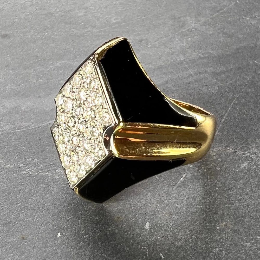 Vintage Onyx Diamond and Gold Cocktail Dress Ring