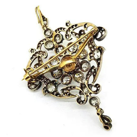 Antique 6.5ct Old Cut Diamond Pendant Brooch