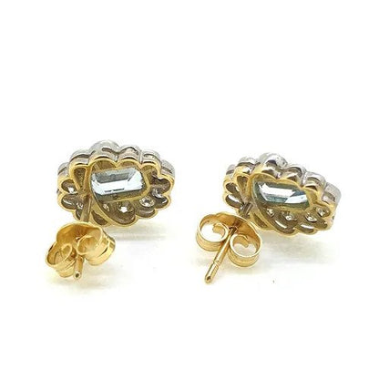 1ct Aquamarine and Diamond Cluster Stud Earrings