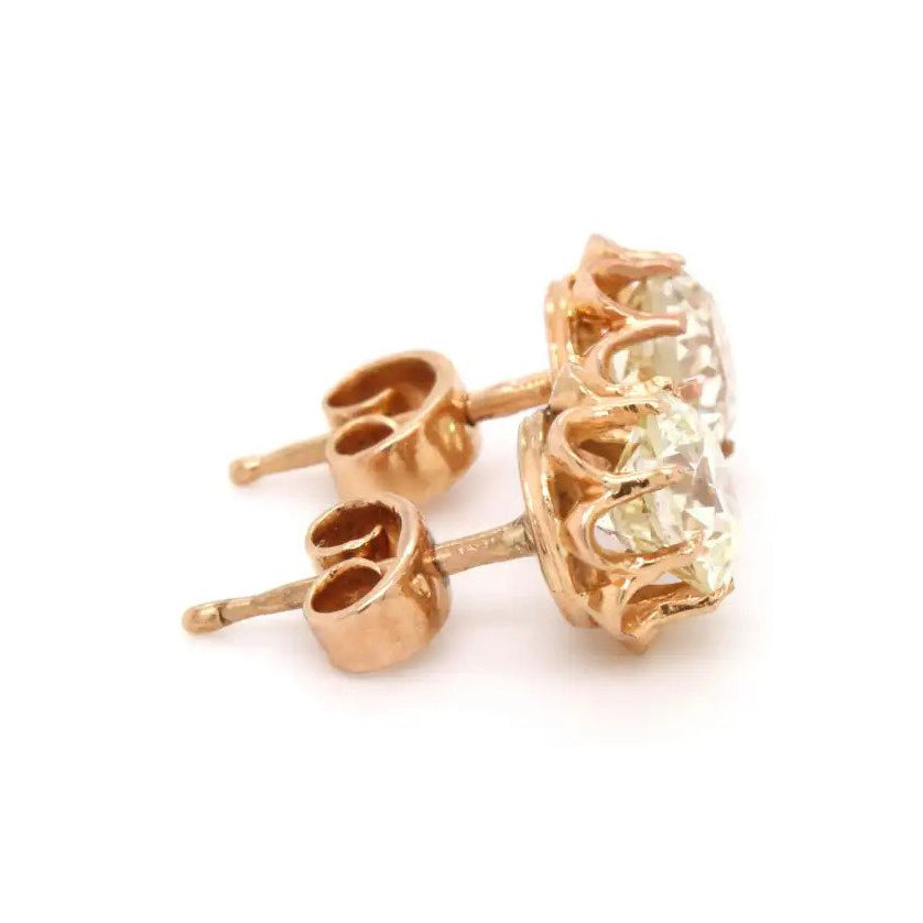 Vintage 1940s Old Cut Diamond Yellow Gold Floral Stud Earrings, 2.18 carat total