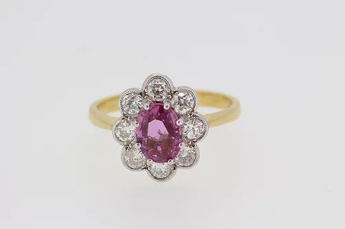 Pink Sapphire and Diamond Floral Cluster Ring
