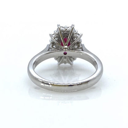 Burmese Ruby and Diamond Cluster Ring in 18ct White Gold, 1.01 carats