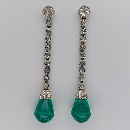 Fine Pair of Emerald and Diamond Drop Earrings, 5.24 carats and 5.15 carats
